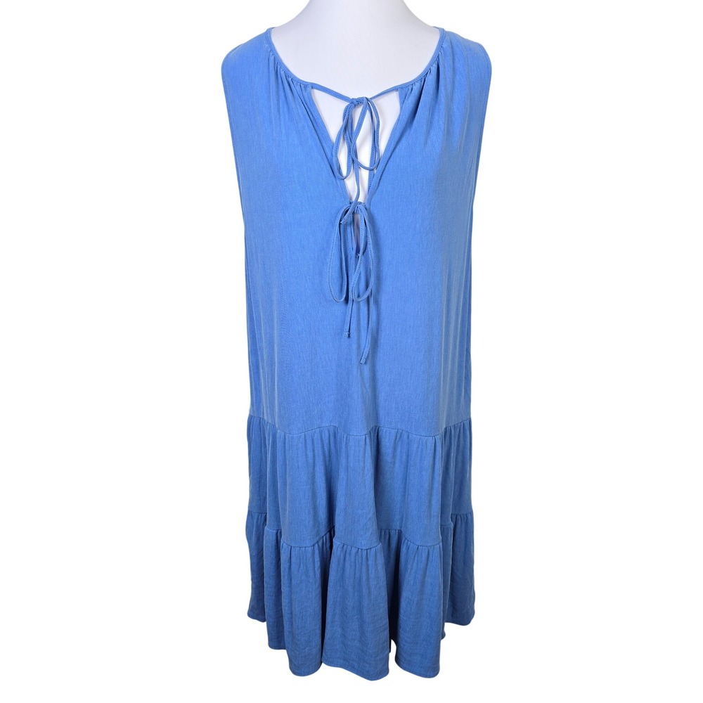 Zara Womens Blue Tiered Sleeveless V-Neck Tie Front Shift Dress Size L